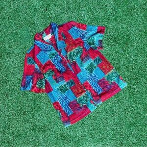 Vintage Vibrant Red and Blue Women's Short Sleeve Cardigan Top